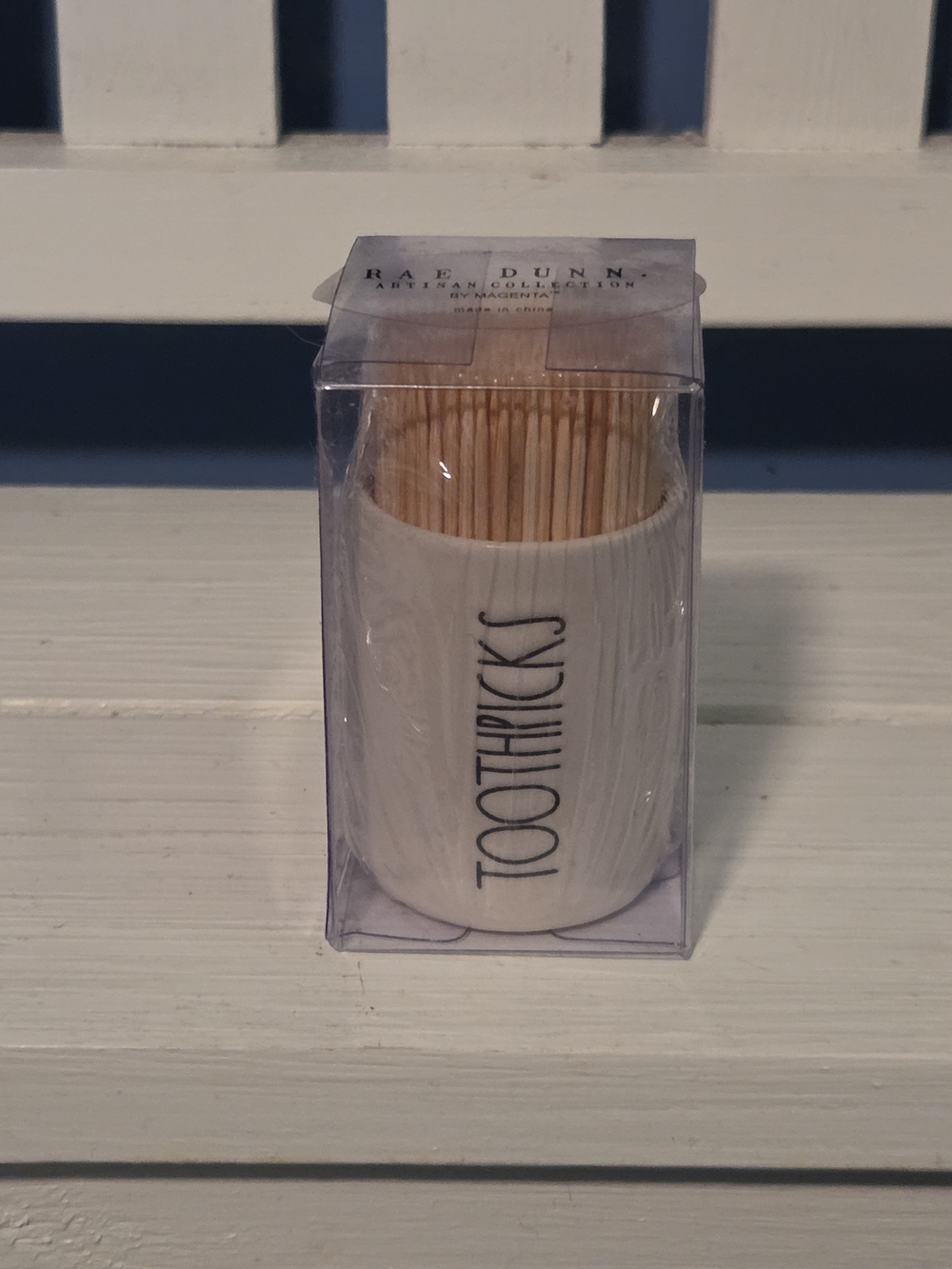Rae Dunn White Ceramic Toothpick Holder with Wood Toothpicks